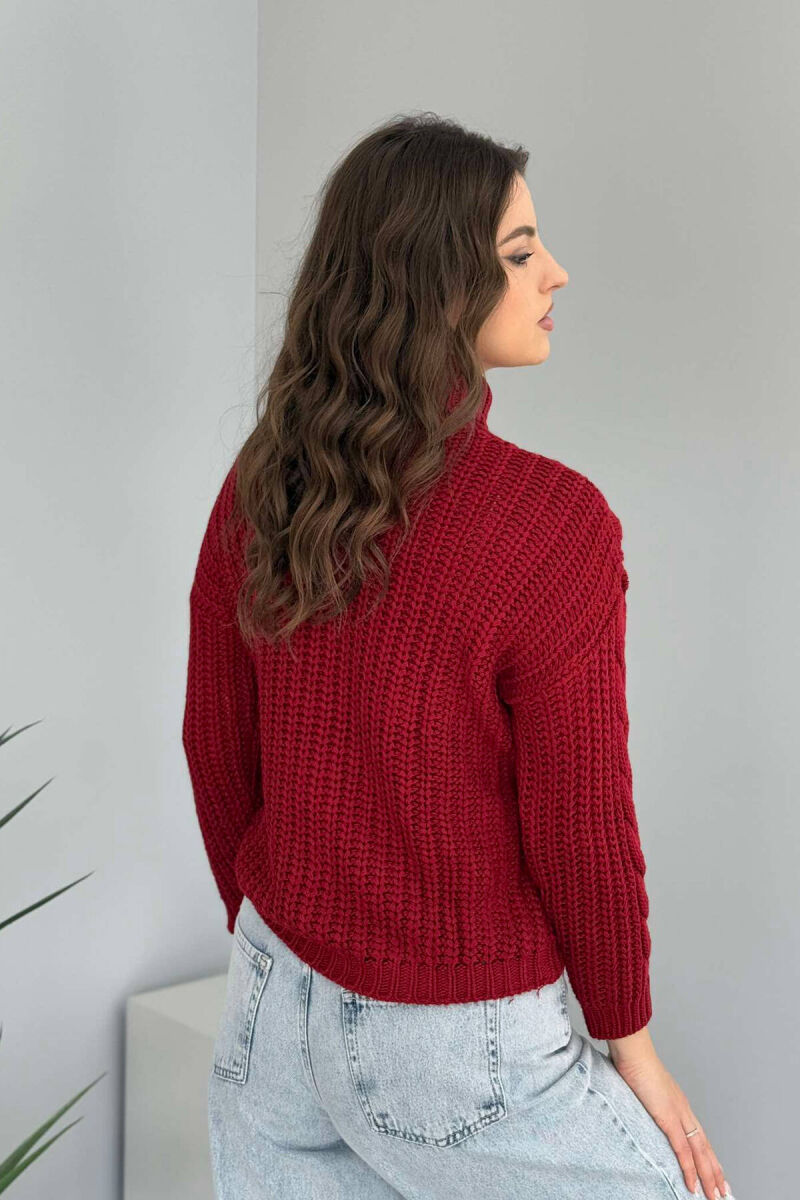 TURTLE NECK KNITTED WOMEN SWEATER BURGUNDY/VISHNJE - 4