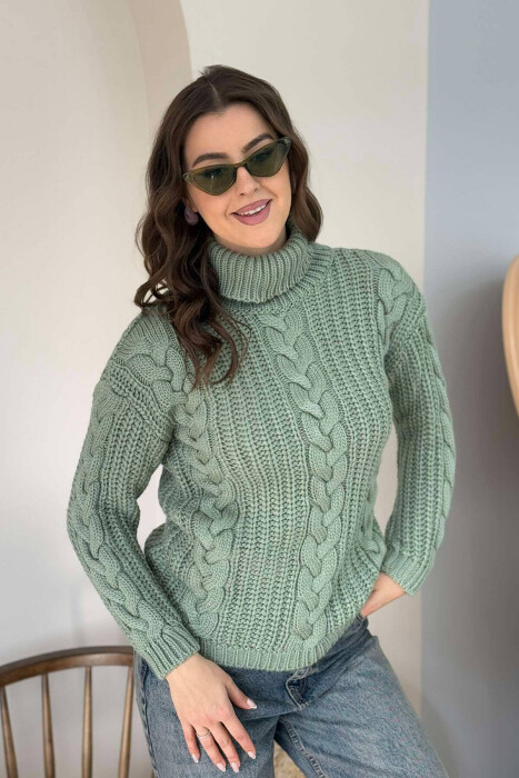 TURTLE NECK KNITTED WOMEN SWEATER MINT/MENTE 