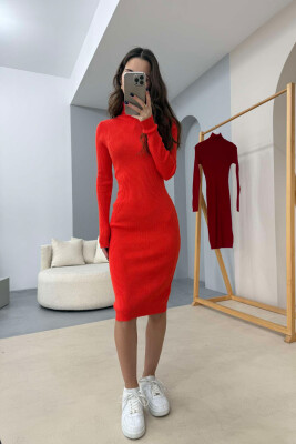 TURTLE NECK LONG WOMEN DRESS ORANGE/PORTOKALLI 