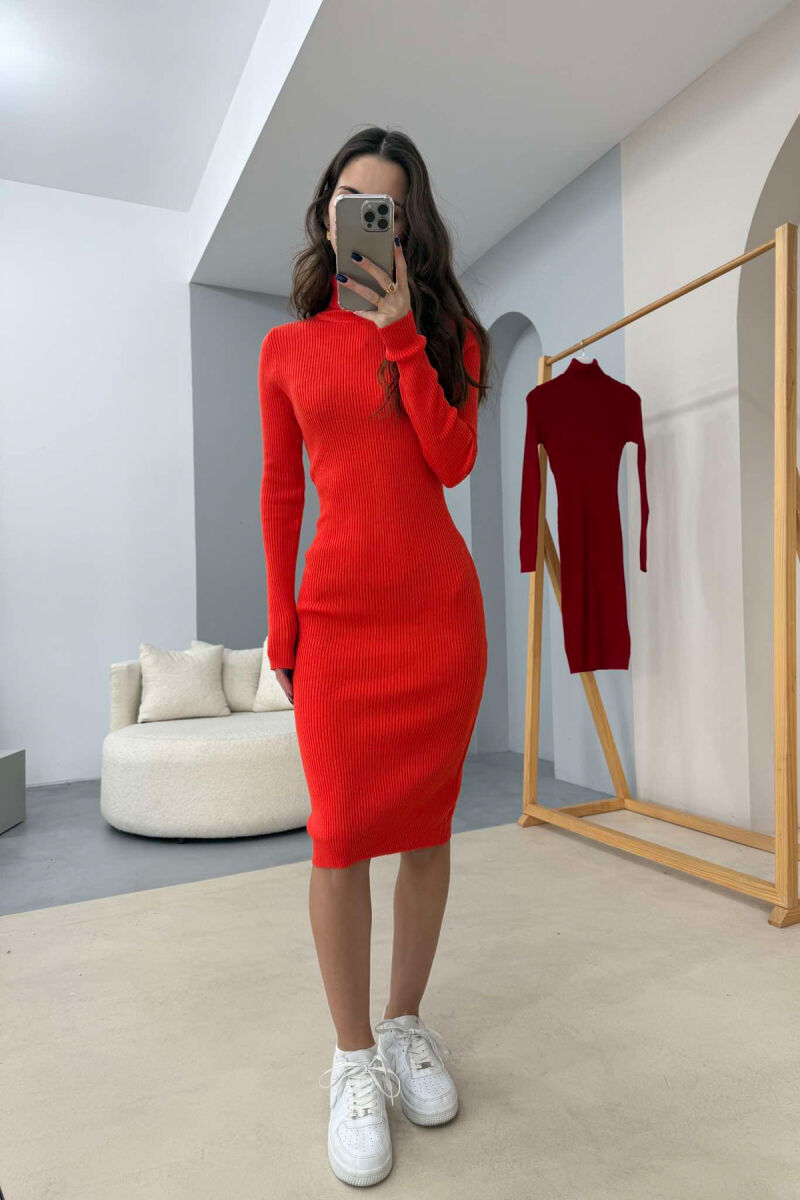 TURTLE NECK LONG WOMEN DRESS ORANGE/PORTOKALLI - 1