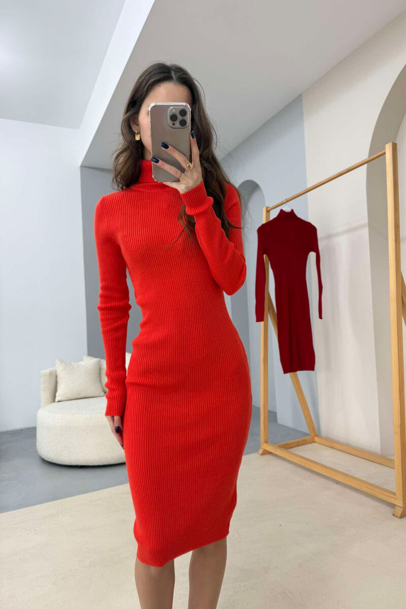 TURTLE NECK LONG WOMEN DRESS ORANGE/PORTOKALLI - 2