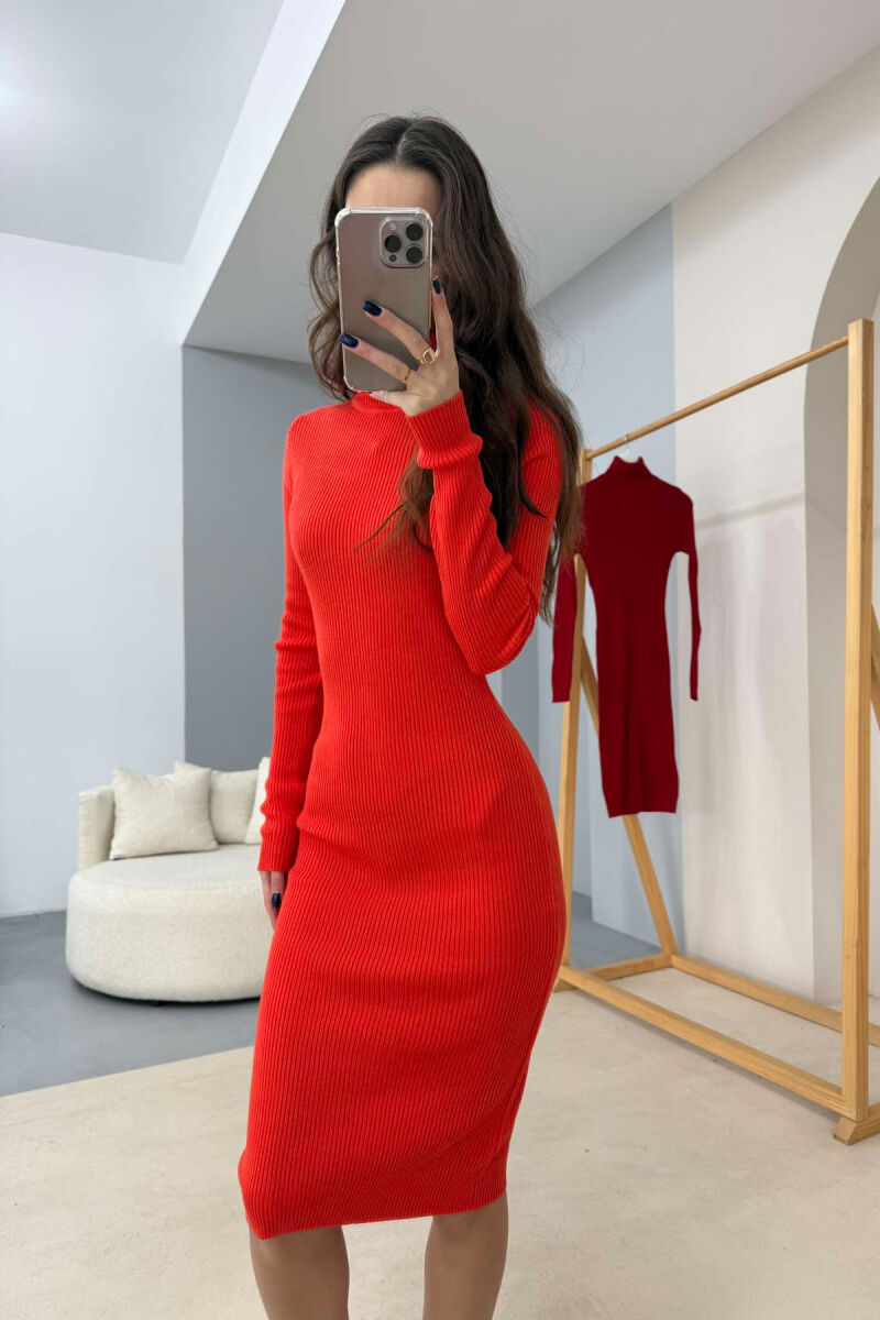 TURTLE NECK LONG WOMEN DRESS ORANGE/PORTOKALLI - 3