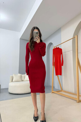 TURTLE NECK LONG WOMEN DRESS RED/E KUQE 