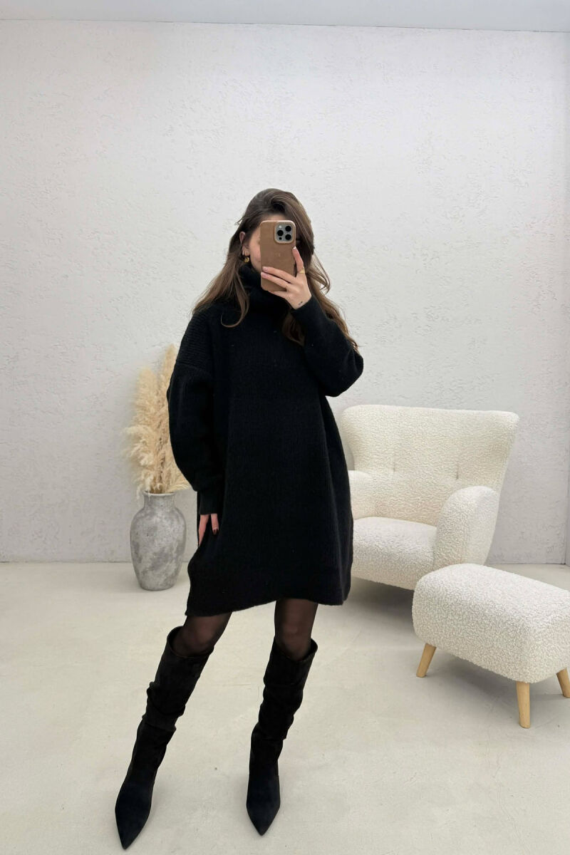 TURTLE NECK ONE COLOR KNIT WOMEN DRESS BLACK/ E ZEZE - 1