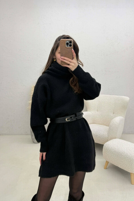 TURTLE NECK ONE COLOR KNIT WOMEN DRESS BLACK/ E ZEZE - 2