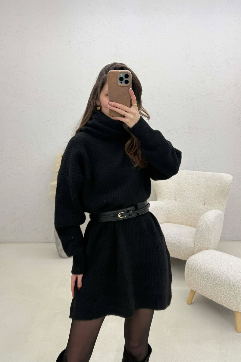 TURTLE NECK ONE COLOR KNIT WOMEN DRESS BLACK/ E ZEZE - 2