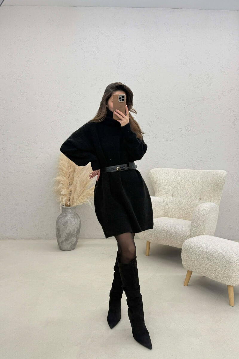 TURTLE NECK ONE COLOR KNIT WOMEN DRESS BLACK/ E ZEZE - 5