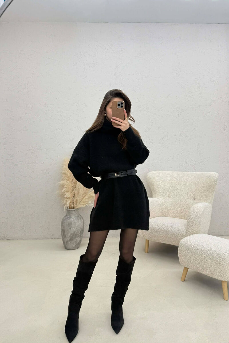 TURTLE NECK ONE COLOR KNIT WOMEN DRESS BLACK/ E ZEZE - 6