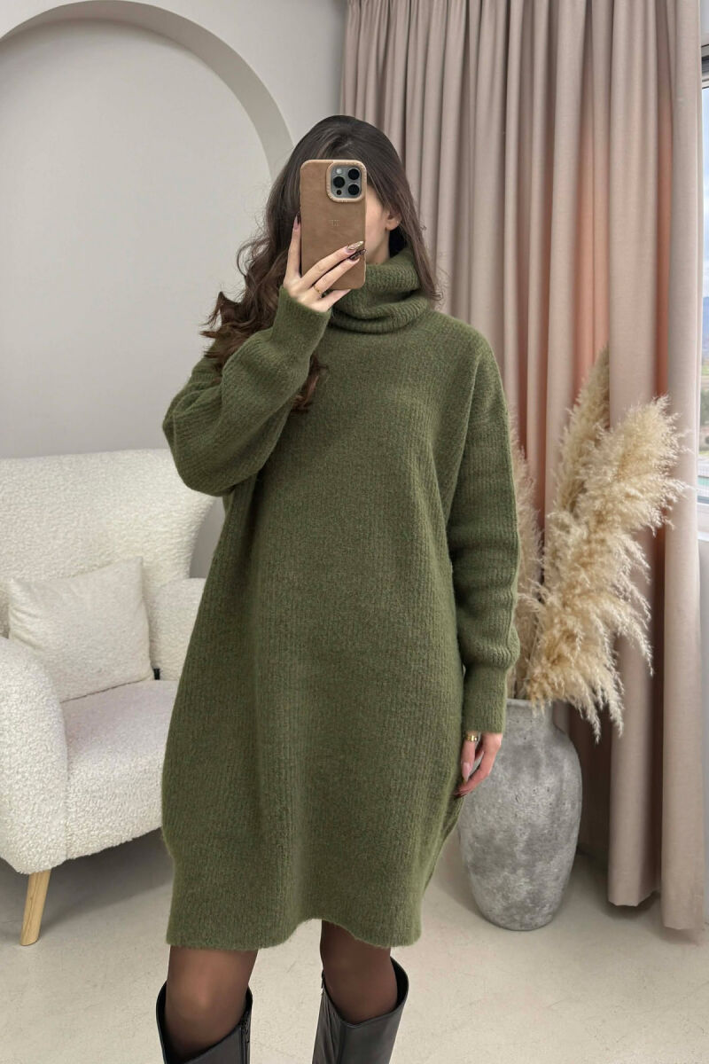 TURTLE NECK ONE COLOR KNIT WOMEN DRESS GREEN/JESHILE - 3