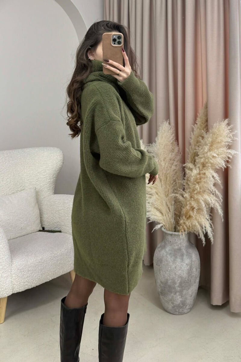 TURTLE NECK ONE COLOR KNIT WOMEN DRESS GREEN/JESHILE - 4