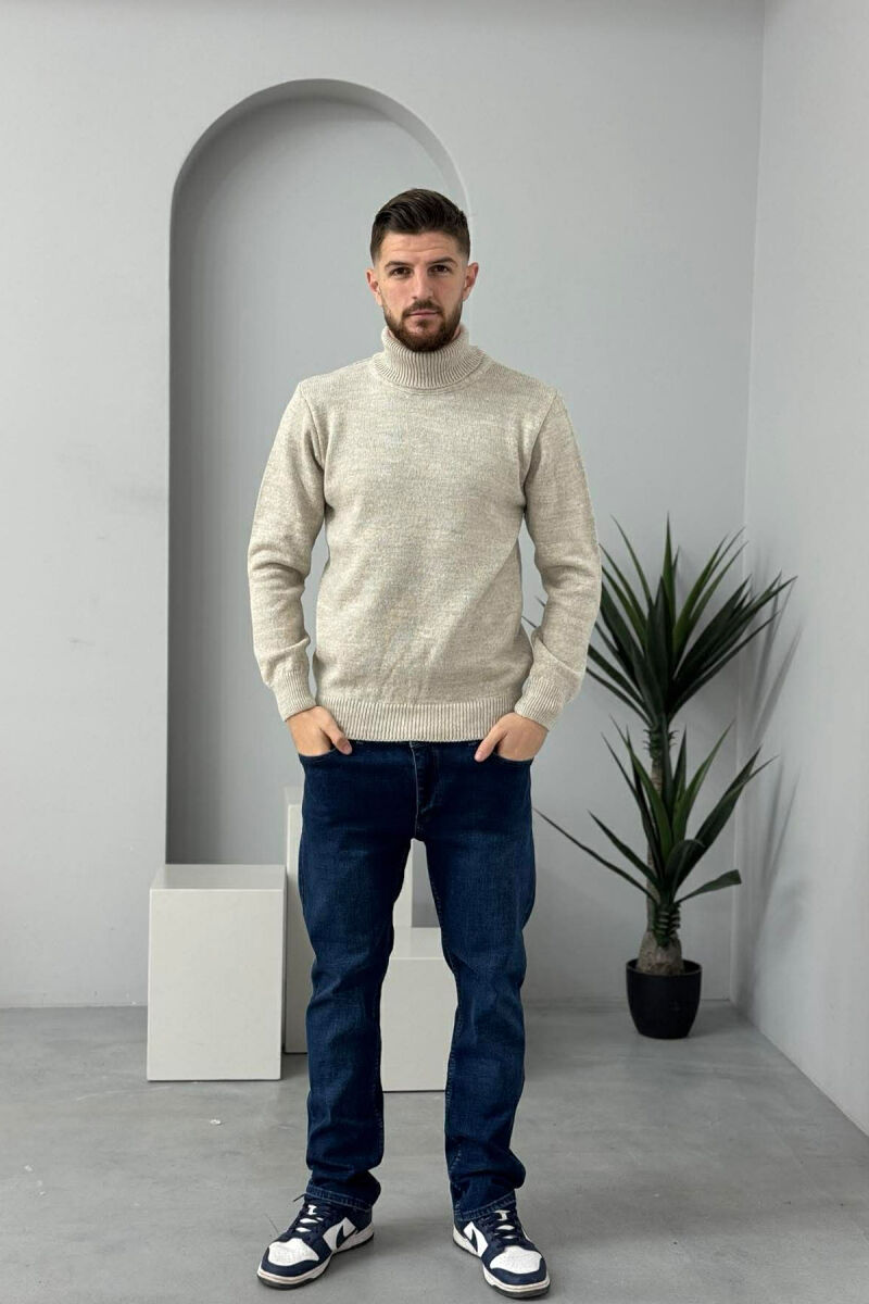 TURTLE NECK ONE COLOR MEN SWEATER BEIGE/BEZHE - 1