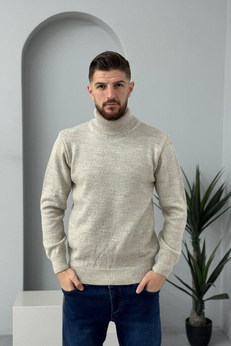 TURTLE NECK ONE COLOR MEN SWEATER BEIGE/BEZHE - 2