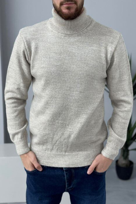 TURTLE NECK ONE COLOR MEN SWEATER BEIGE/BEZHE - 3