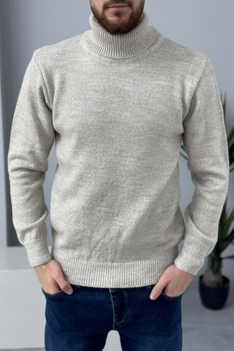 TURTLE NECK ONE COLOR MEN SWEATER BEIGE/BEZHE - 3