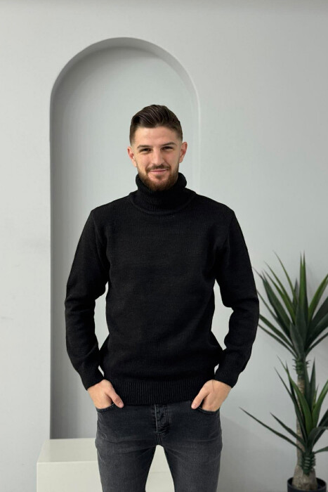 TURTLE NECK ONE COLOR MEN SWEATER BLACK/ E ZEZE - 2