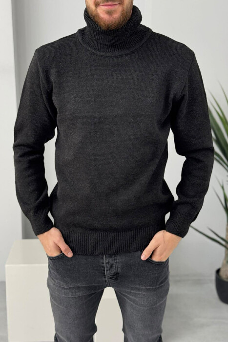 TURTLE NECK ONE COLOR MEN SWEATER BLACK/ E ZEZE - 3