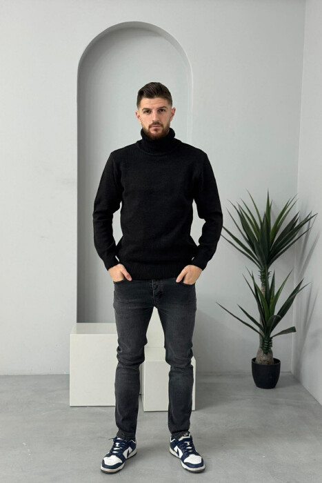 TURTLE NECK ONE COLOR MEN SWEATER BLACK/ E ZEZE - 2