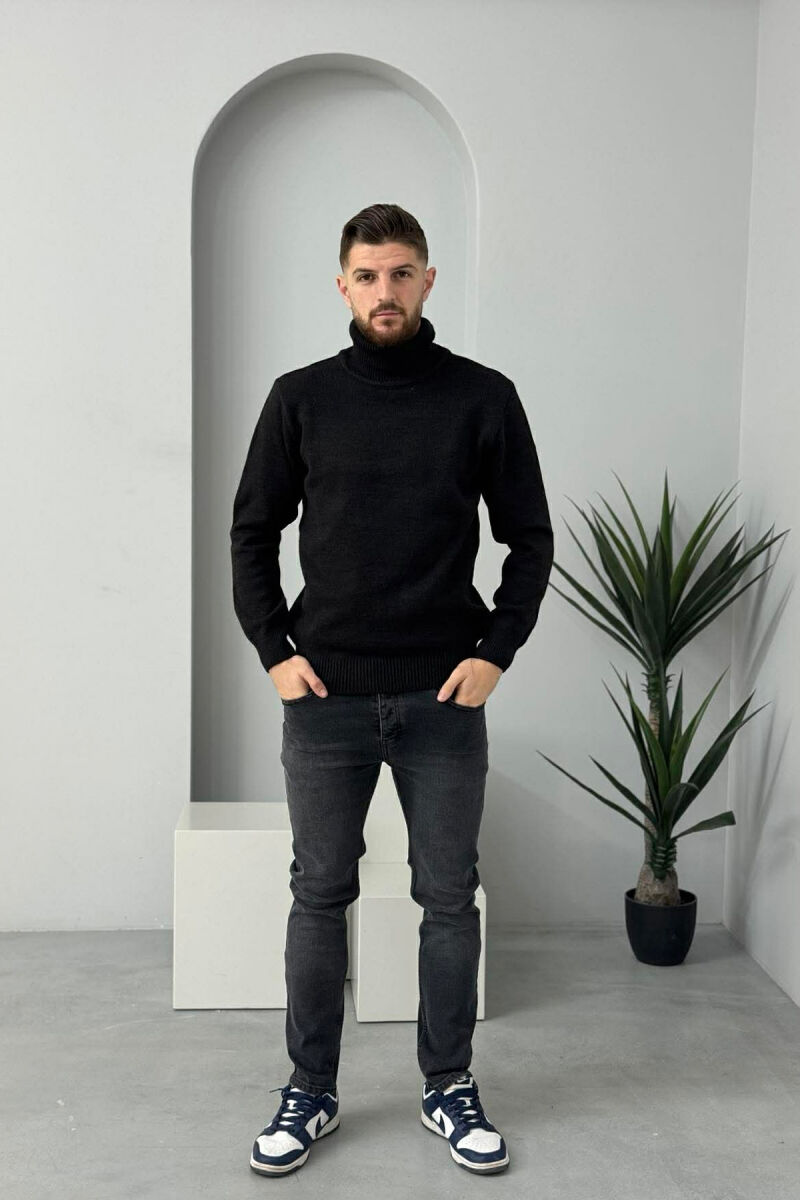 TURTLE NECK ONE COLOR MEN SWEATER BLACK/ E ZEZE - 2