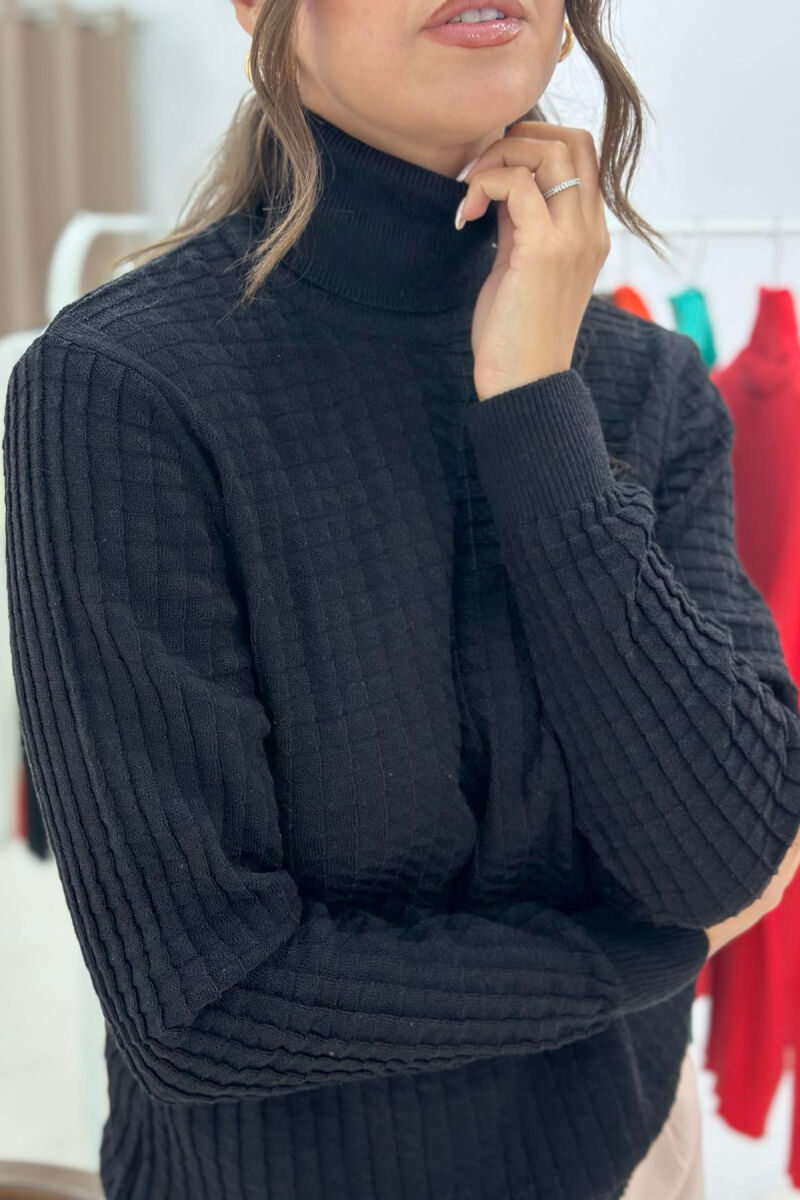 TURTLE NECK ONE COLOR WOMEN SWEATER BLACK/ E ZEZE - 4