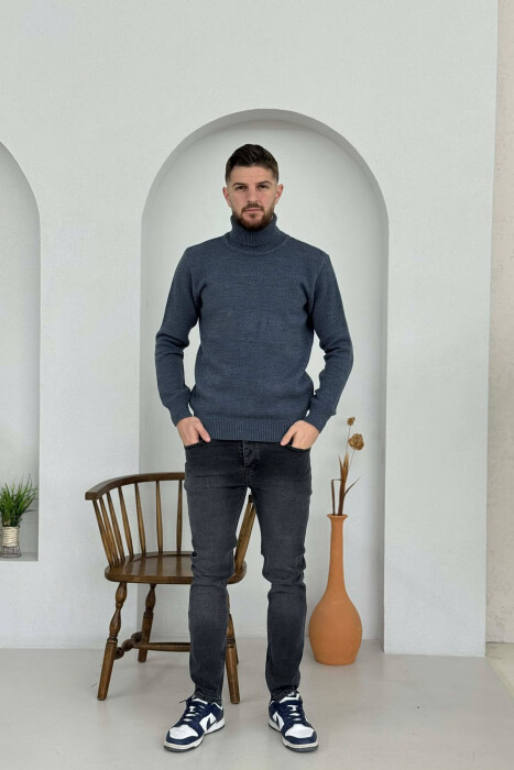 TURTLE NECK ONE COLOR MEN SWEATER BLUE/BLU - 1