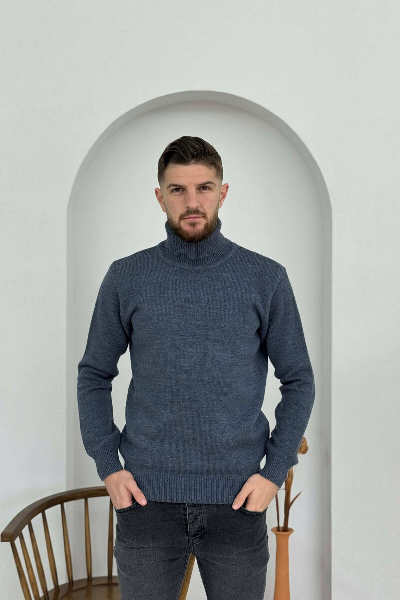 TURTLE NECK ONE COLOR MEN SWEATER BLUE/BLU - 3