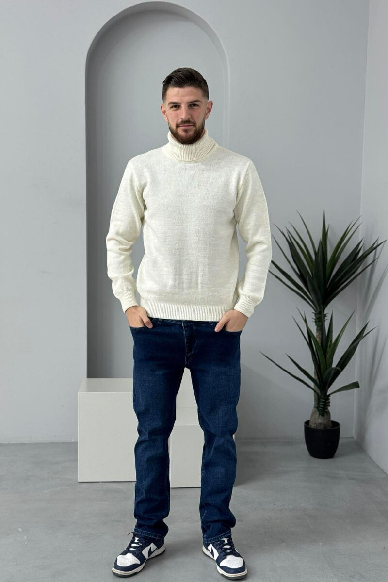 TURTLE NECK ONE COLOR MEN SWEATER CREAM/KREM - 1