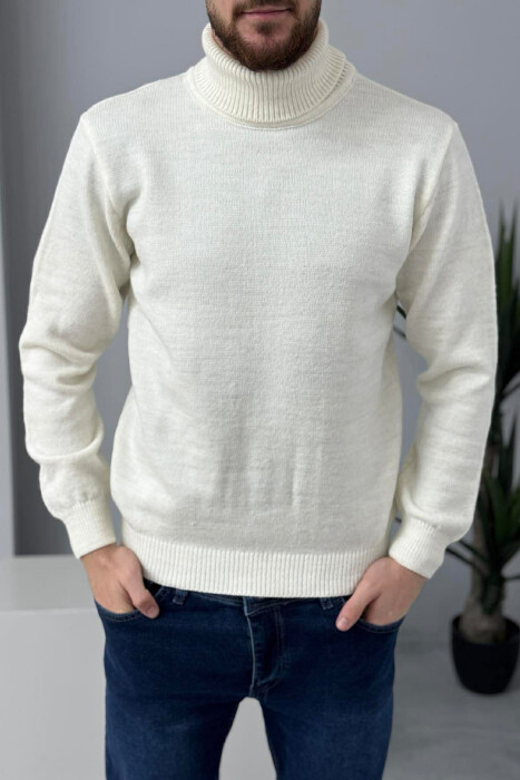TURTLE NECK ONE COLOR MEN SWEATER CREAM/KREM - 3