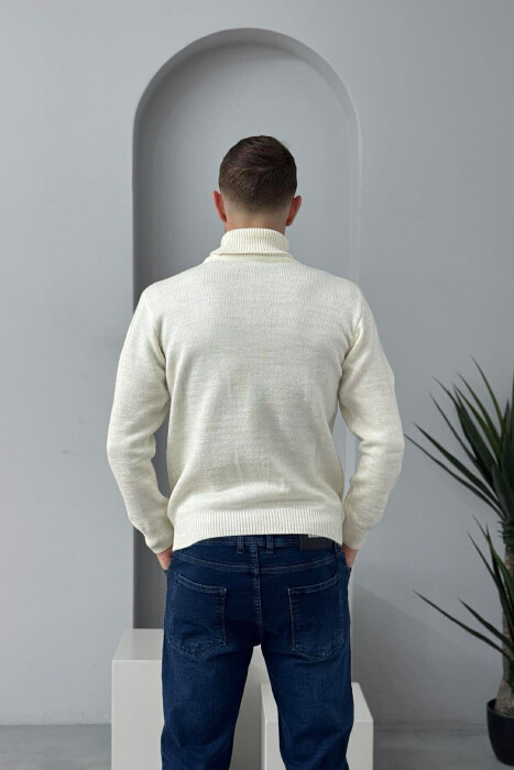 TURTLE NECK ONE COLOR MEN SWEATER CREAM/KREM - 4