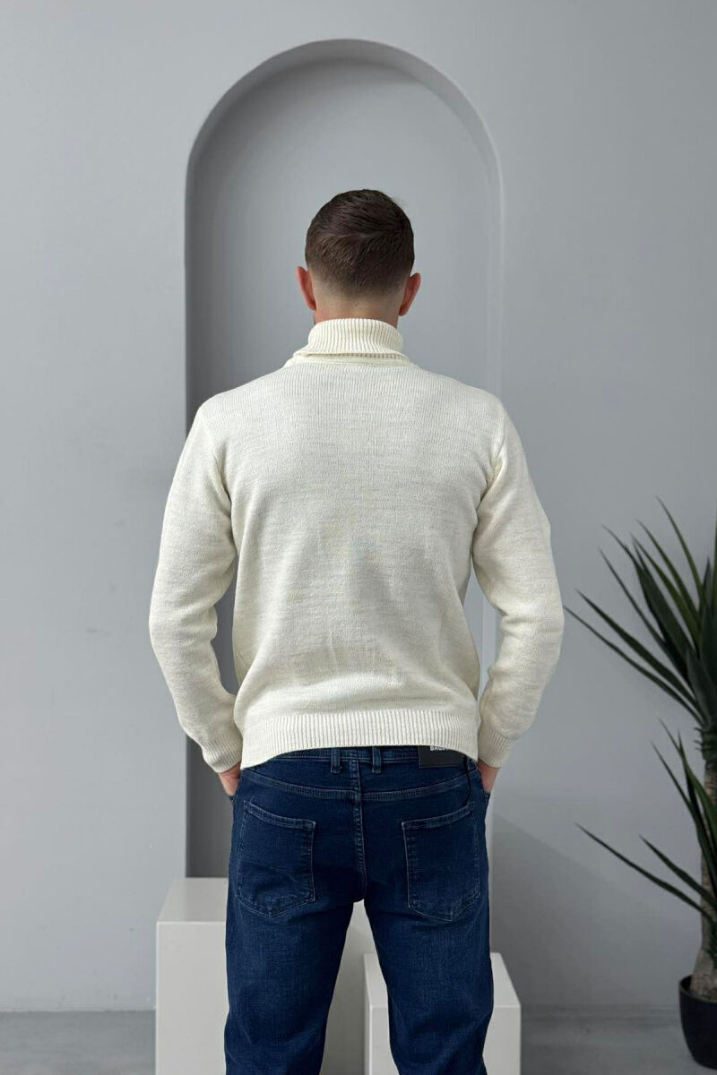 TURTLE NECK ONE COLOR MEN SWEATER CREAM/KREM - 4