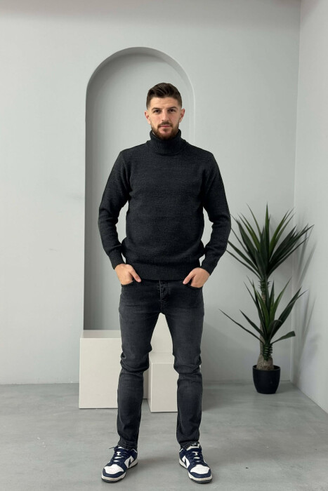 TURTLE NECK ONE COLOR MEN SWEATER DARK GREY/GEE - KLAUDIO FASHION