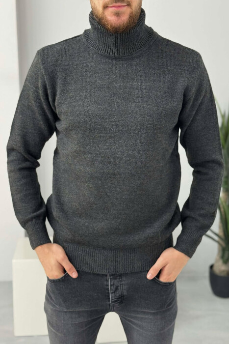 TURTLE NECK ONE COLOR MEN SWEATER DARK GREY/GEE - 2