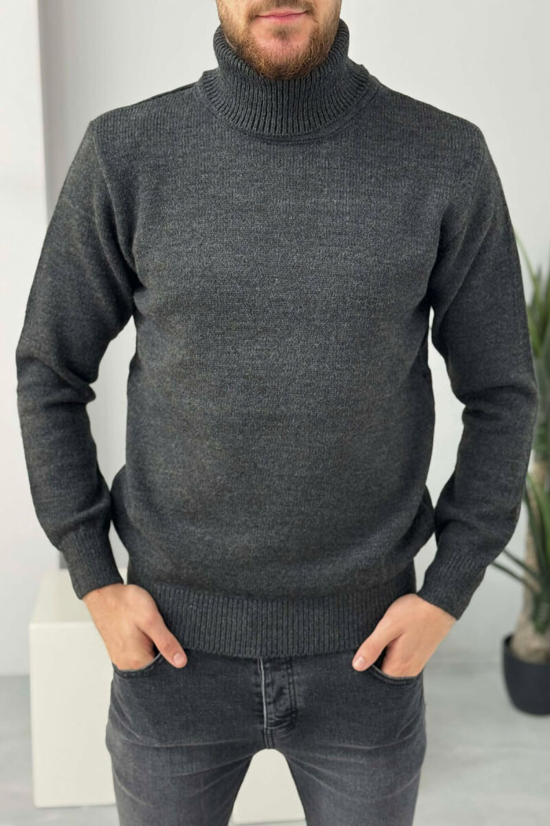 TURTLE NECK ONE COLOR MEN SWEATER DARK GREY/GEE - 2