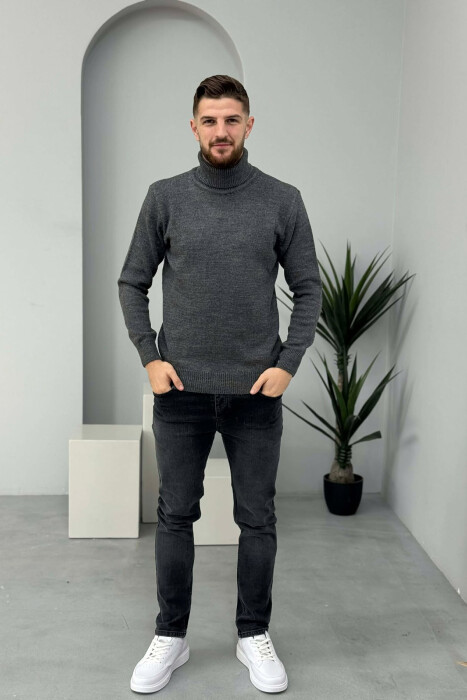 TURTLE NECK ONE COLOR MEN SWEATER GREY-GREY/GG - KLAUDIO FASHION