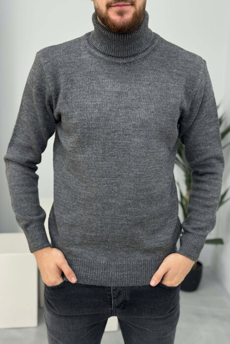 TURTLE NECK ONE COLOR MEN SWEATER GREY-GREY/GG - 2