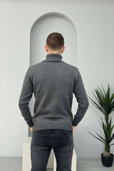 TURTLE NECK ONE COLOR MEN SWEATER GREY-GREY/GG - 3