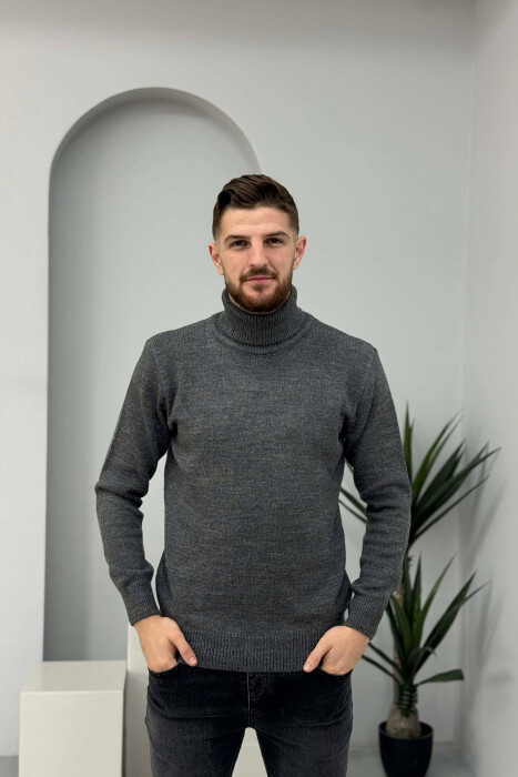 TURTLE NECK ONE COLOR MEN SWEATER GREY-GREY/GG - 4