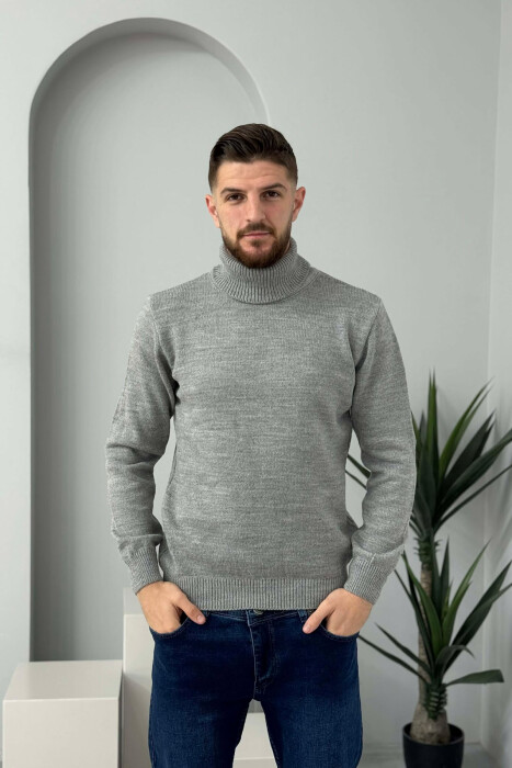 TURTLE NECK ONE COLOR MEN SWEATER GREY/GRI - KLAUDIO FASHION