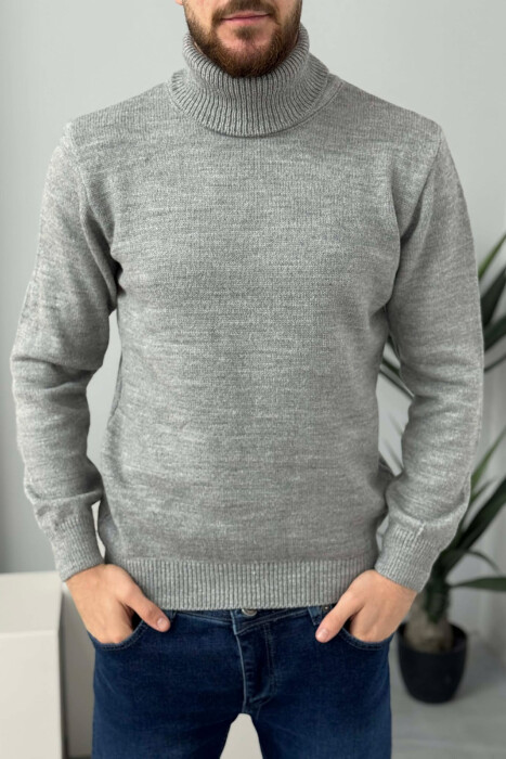 TURTLE NECK ONE COLOR MEN SWEATER GREY/GRI - 2