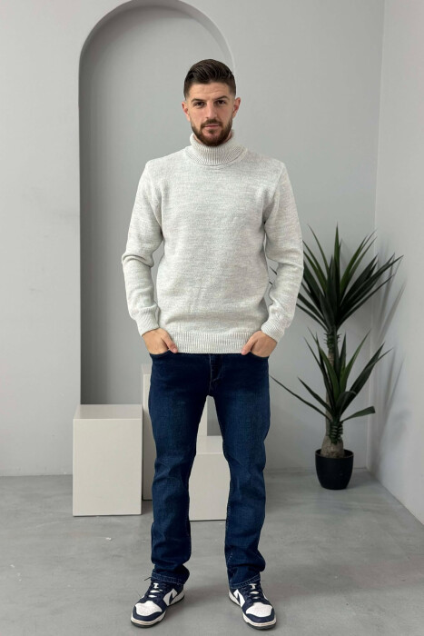 TURTLE NECK ONE COLOR MEN SWEATER LIGHT GREY/GZ - KLAUDIO FASHION