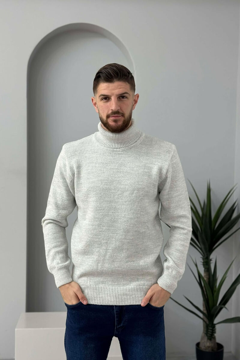 TURTLE NECK ONE COLOR MEN SWEATER LIGHT GREY/GZ - 3