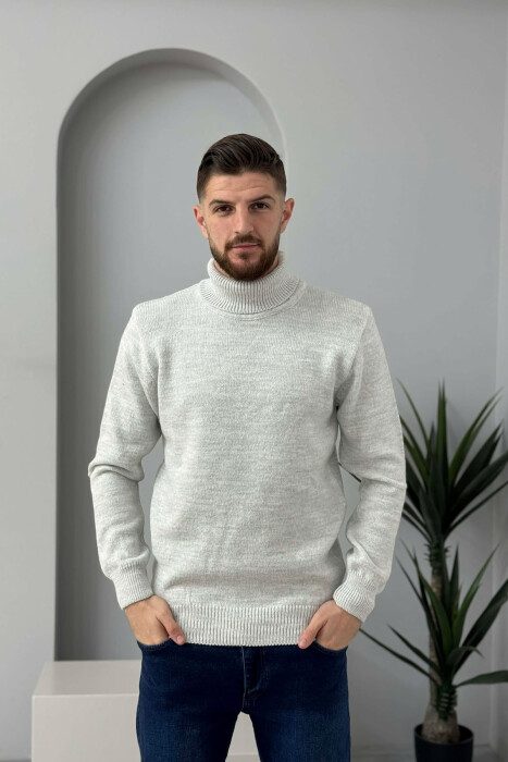 TURTLE NECK ONE COLOR MEN SWEATER LIGHT GREY/GZ - 3