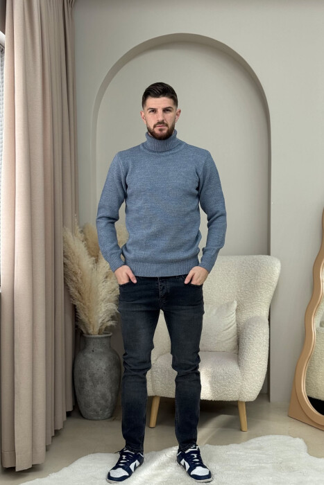 TURTLE NECK ONE COLOR MEN SWEATER LIGHTBLUE/BZ - 1
