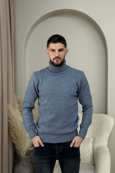 TURTLE NECK ONE COLOR MEN SWEATER LIGHTBLUE/BZ - 4