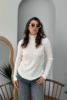 TURTLE NECK ONE COLOR WOMEN SWEATER WHITE-E BARDHE 