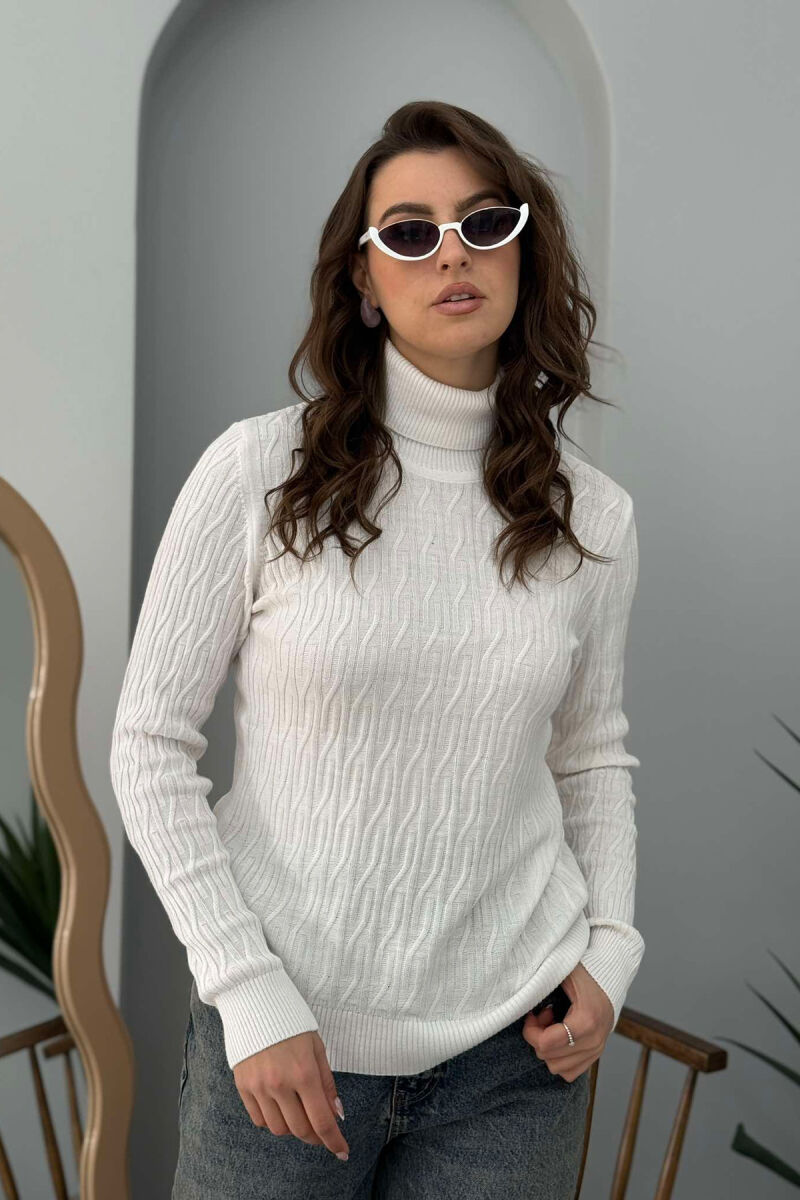 TURTLE NECK ONE COLOR WOMEN SWEATER WHITE-E BARDHE - 5