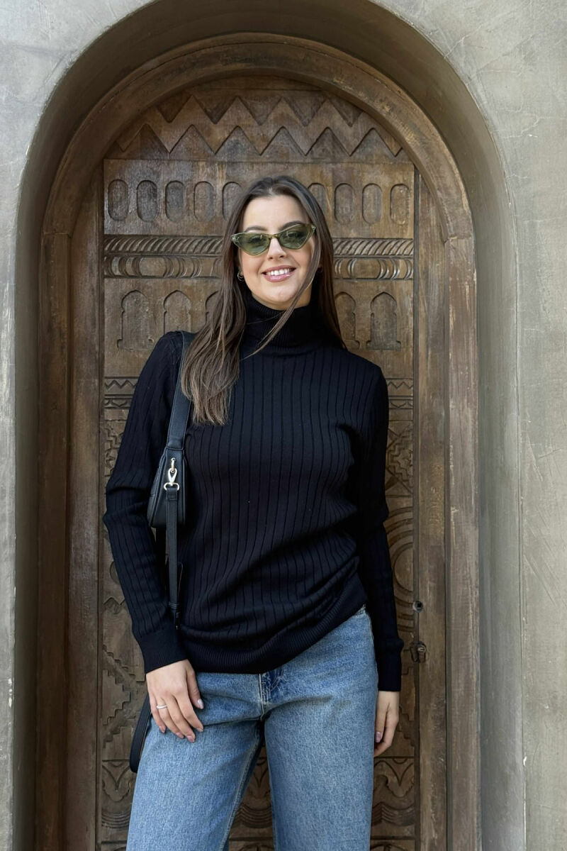 TURTLE NECK ONE COLOR WOMEN SWEATSHIRT BLACK/ E ZEZE - 2