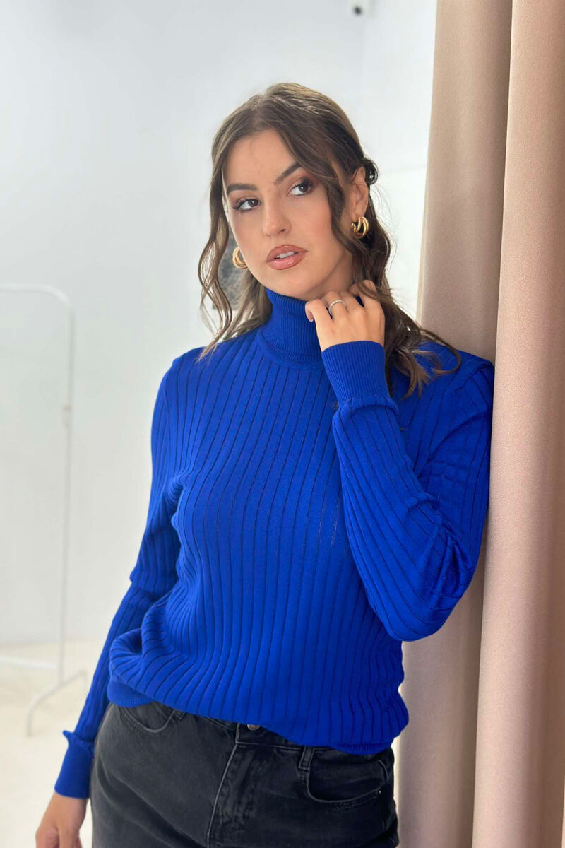 TURTLE NECK ONE COLOR WOMEN SWEATSHIRT BLUE/BLU - 4