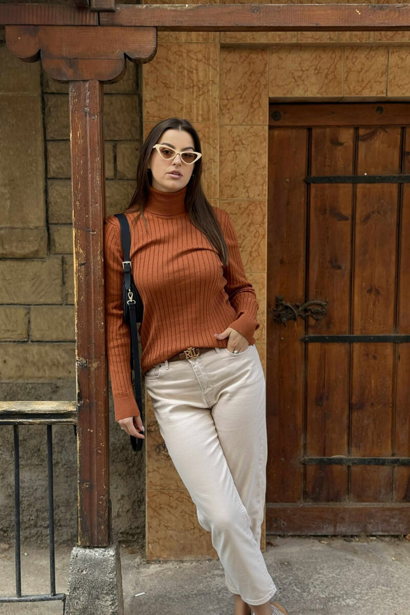 TURTLE NECK ONE COLOR WOMEN SWEATSHIRT BROWN/KAFE - 1