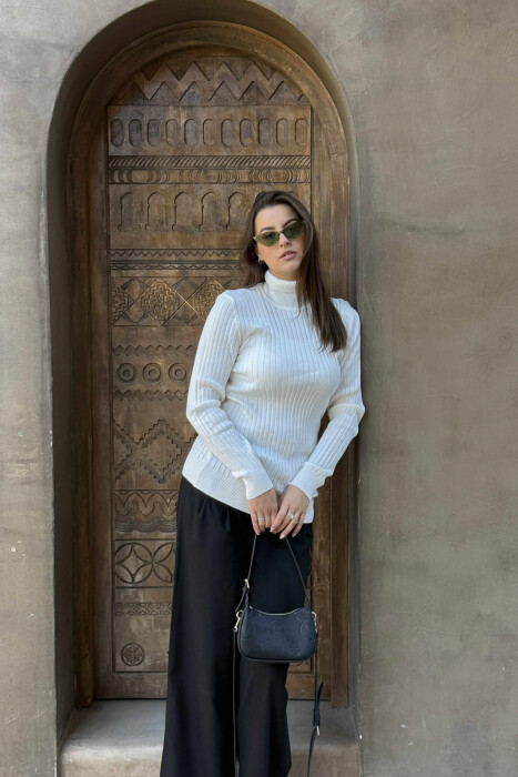 TURTLE NECK ONE COLOR WOMEN SWEATSHIRT CREAM/KREM - 1