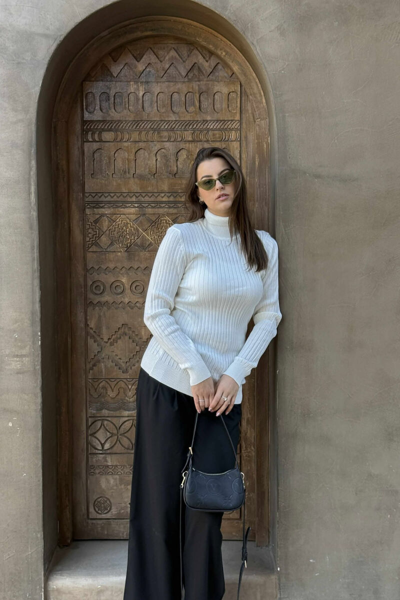 TURTLE NECK ONE COLOR WOMEN SWEATSHIRT CREAM/KREM - 1